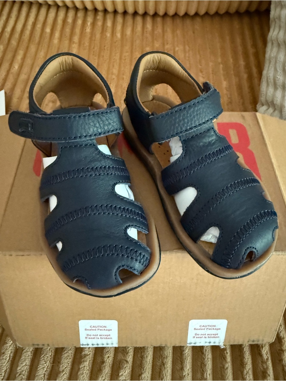 Camper Kids Navy Leather Fisherman Sandals